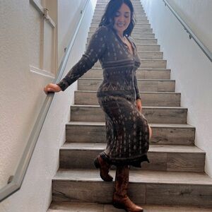 Peruvian Connection Elegant Patterned Sweater Knit Dress